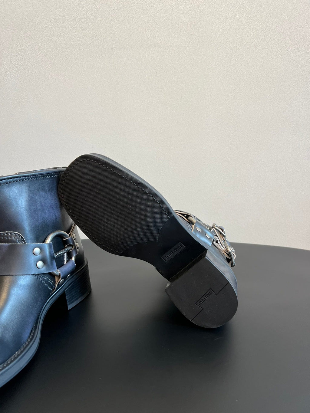 MIUMIU 26S ANKLE BOOTS IN BLACK CALFSKIN SILVER HARDWARE