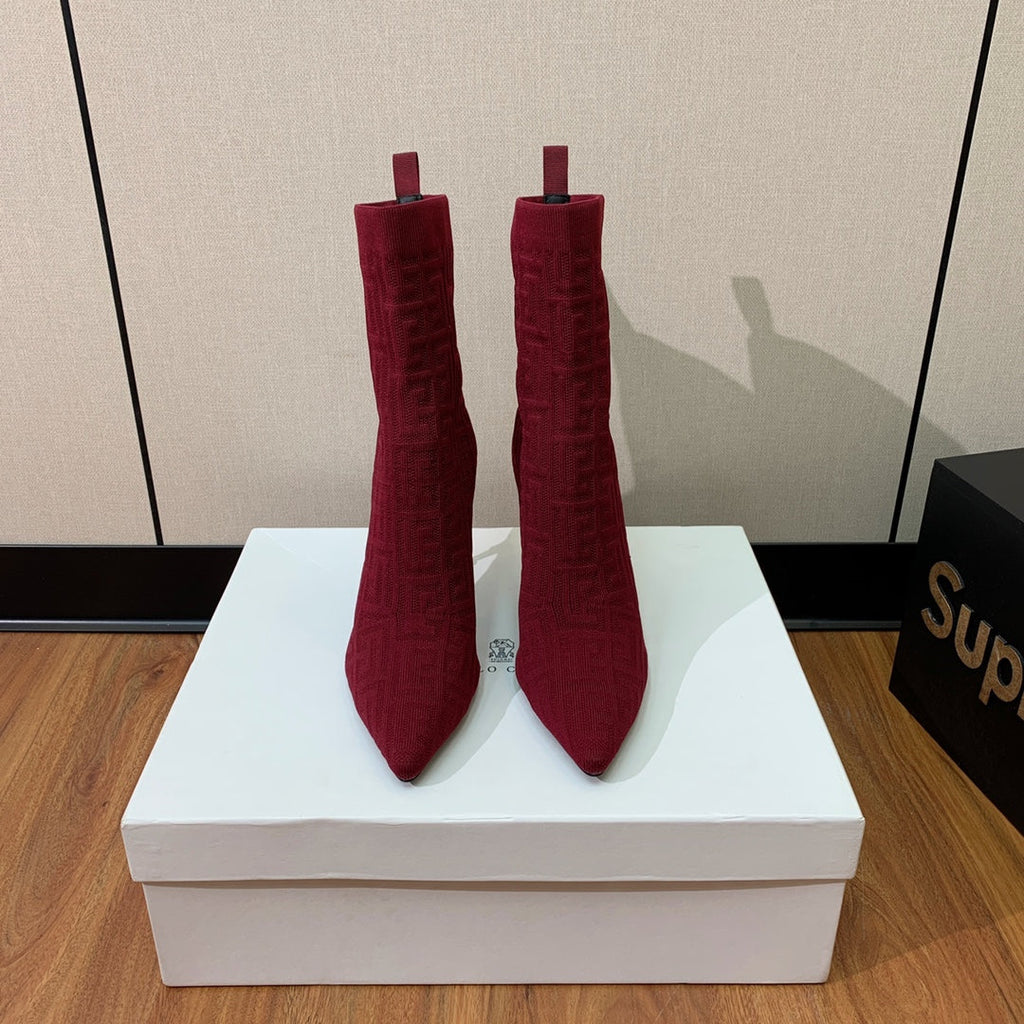 BALMAIN 26S BOOTS 95 MM IN RED FLYKNIT STYLE 8