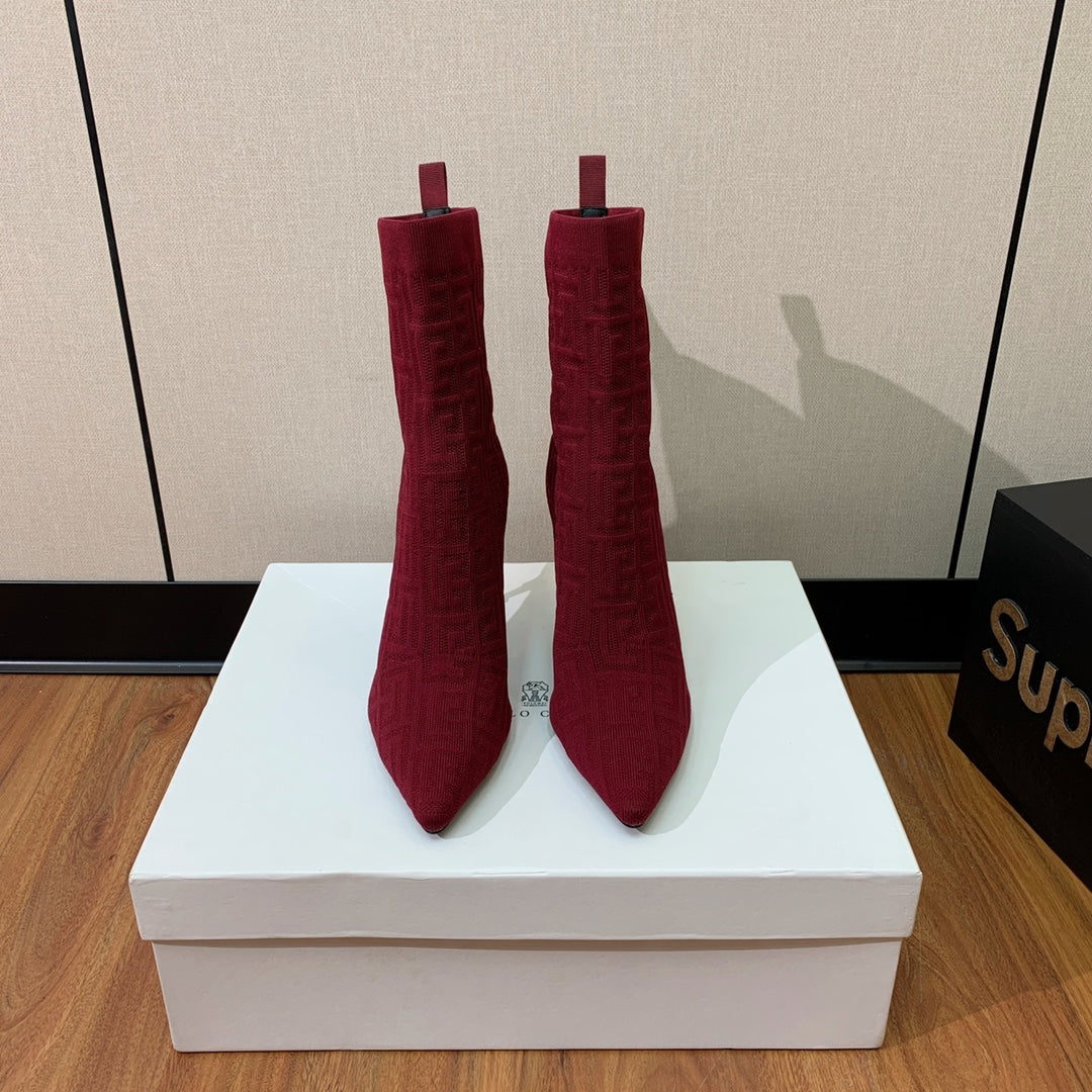 BALMAIN 26S BOOTS 95 MM IN RED FLYKNIT STYLE 8