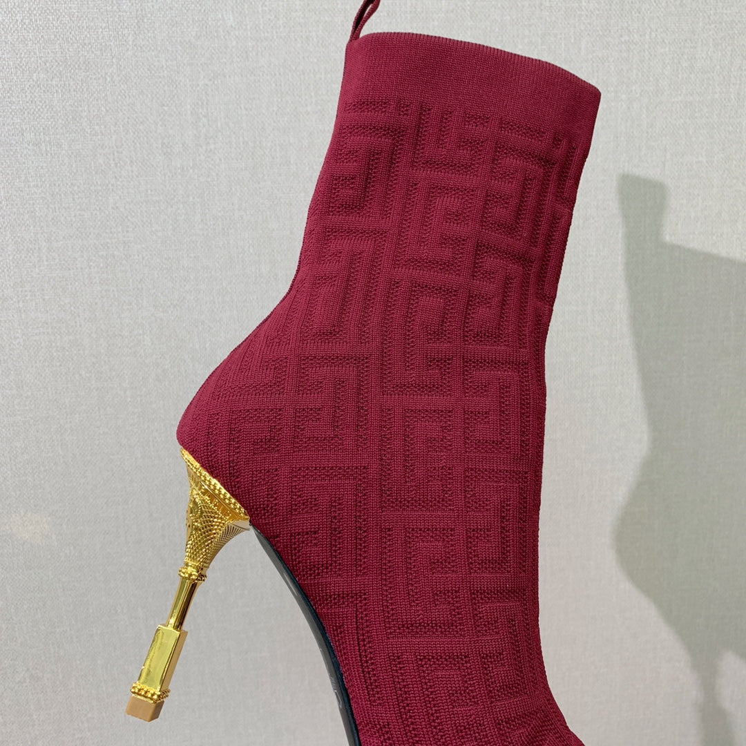 BALMAIN 26S BOOTS 95 MM IN RED FLYKNIT STYLE 8