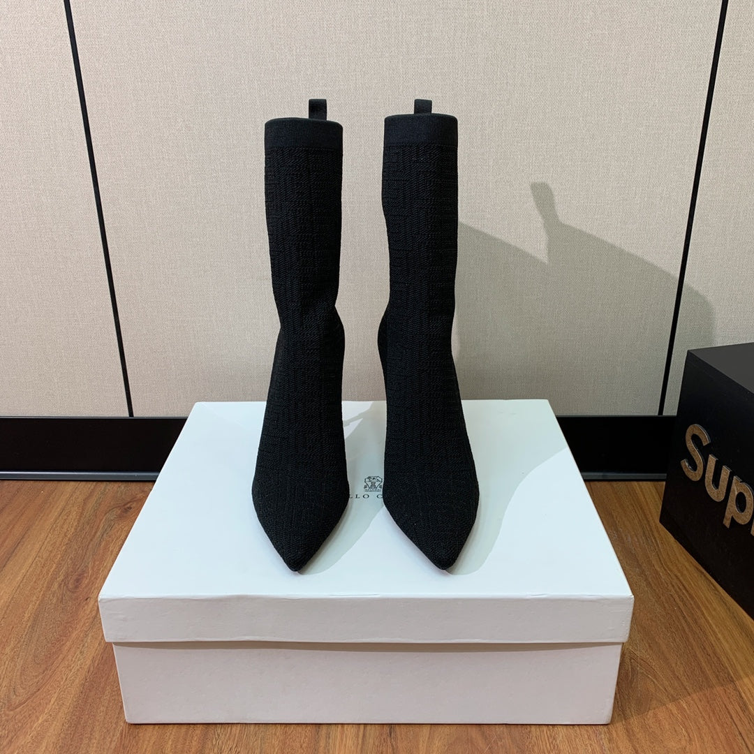 BALMAIN 26S BOOTS 95 MM IN BLACK FLYKNIT STYLE 7