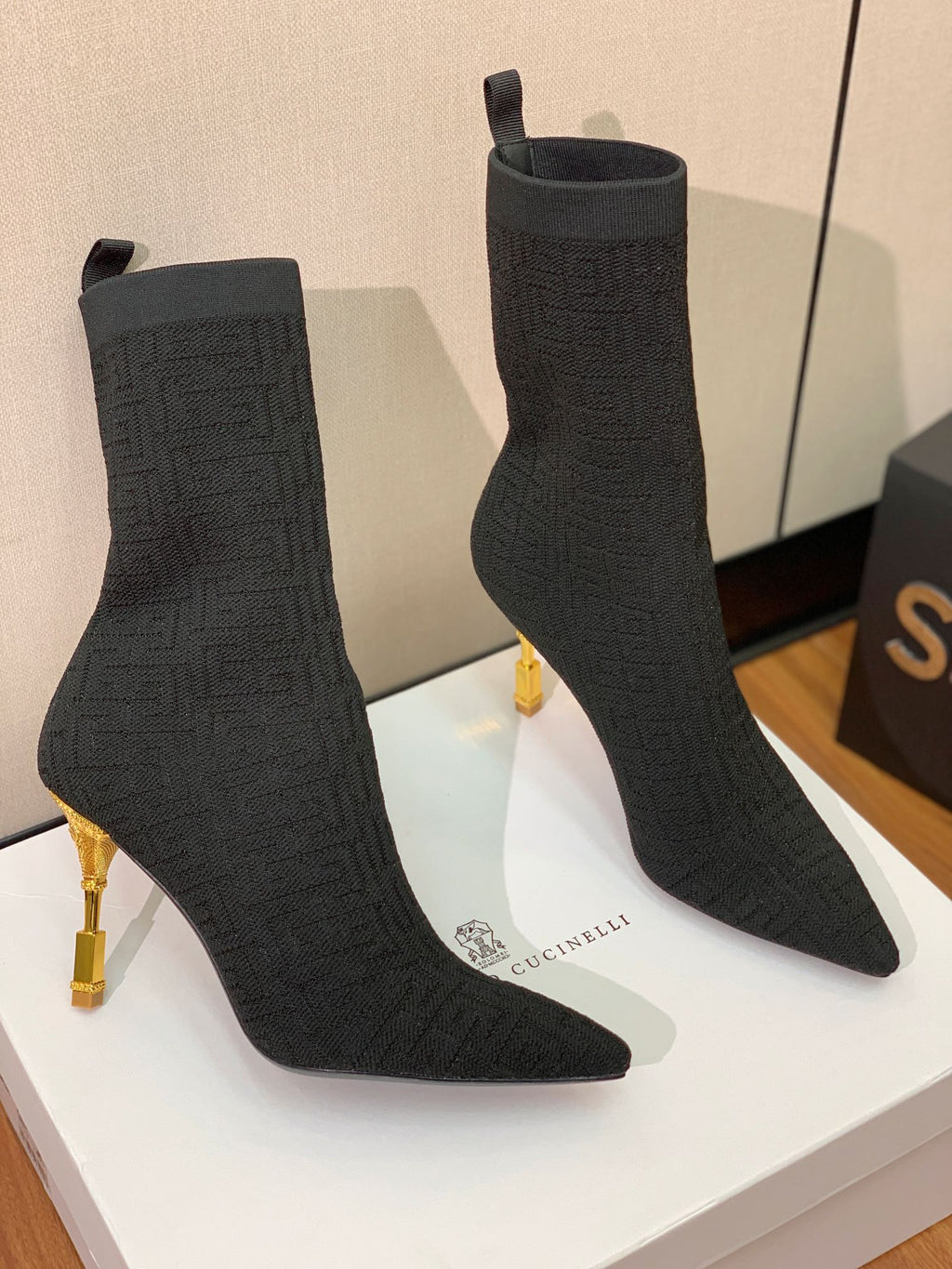 BALMAIN 26S BOOTS 95 MM IN BLACK FLYKNIT STYLE 7