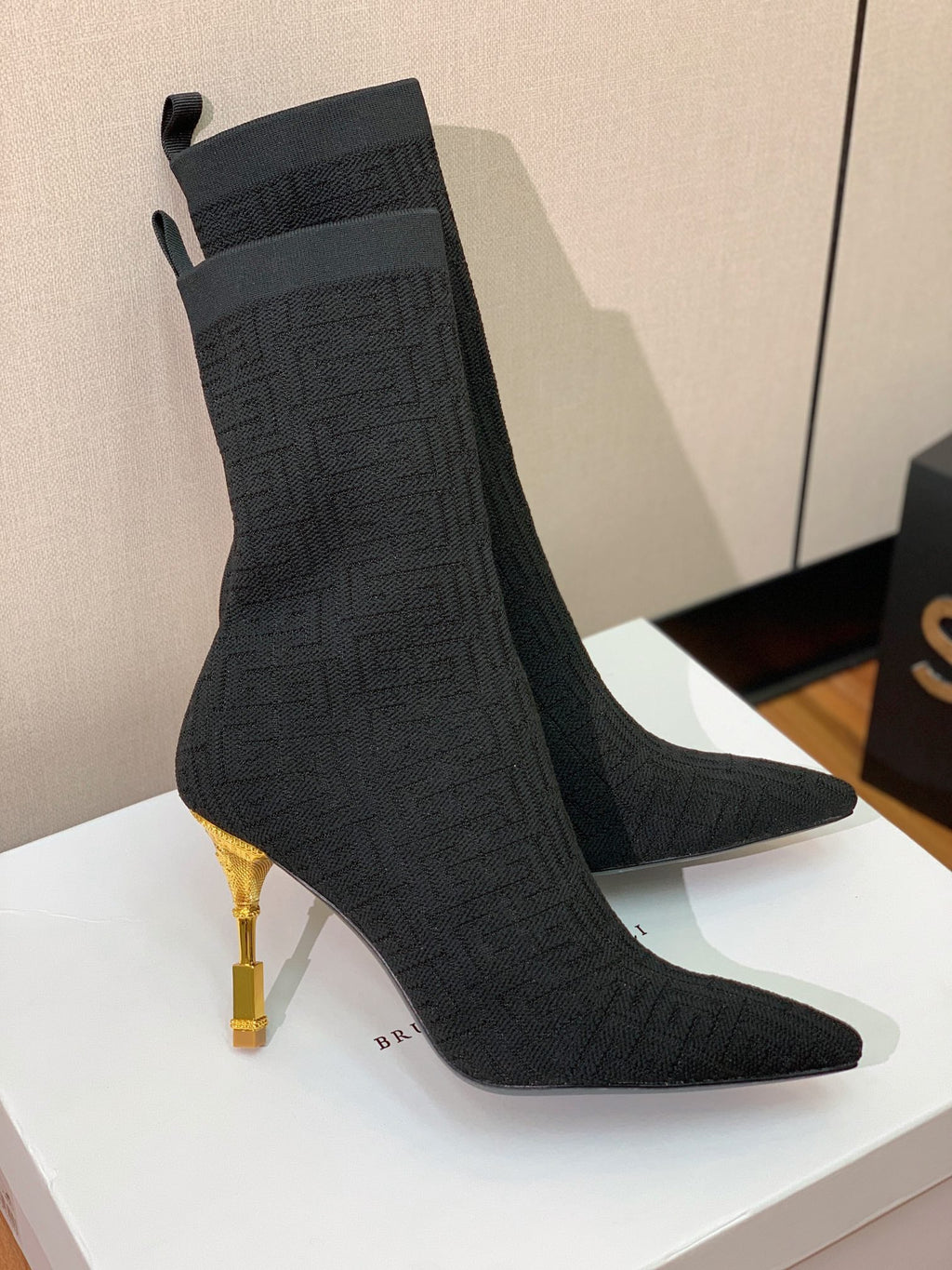BALMAIN 26S BOOTS 95 MM IN BLACK FLYKNIT STYLE 7