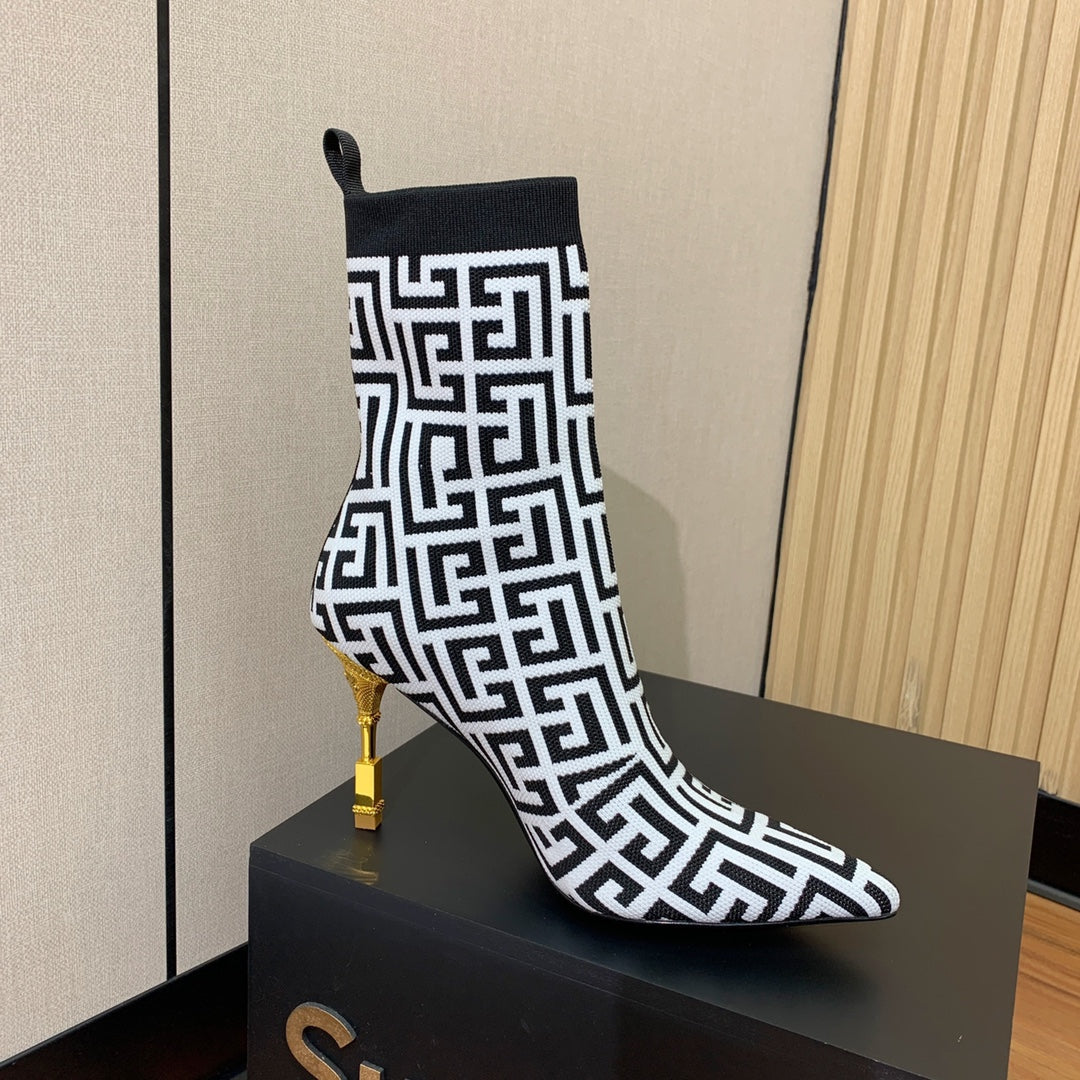 BALMAIN 26S BOOTS 95 MM IN BLACK AND WHITE FLYKNIT STYLE 6