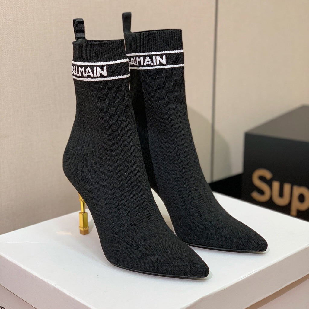 BALMAIN 26S BOOTS 95 MM IN BLACK FLYKNIT STYLE 5