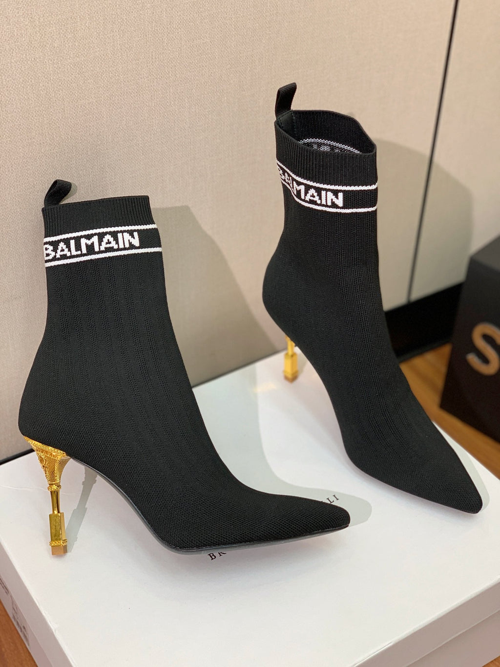 BALMAIN 26S BOOTS 95 MM IN BLACK FLYKNIT STYLE 5