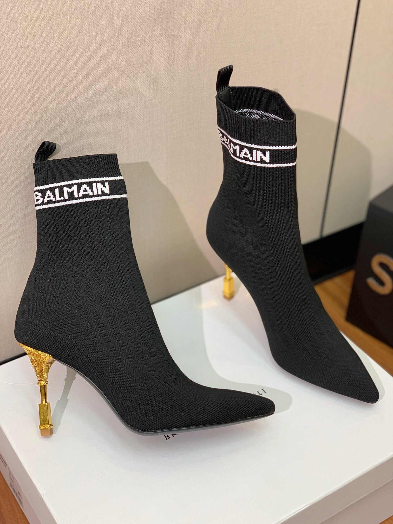 BALMAIN 26S BOOTS 95 MM IN BLACK FLYKNIT STYLE 5