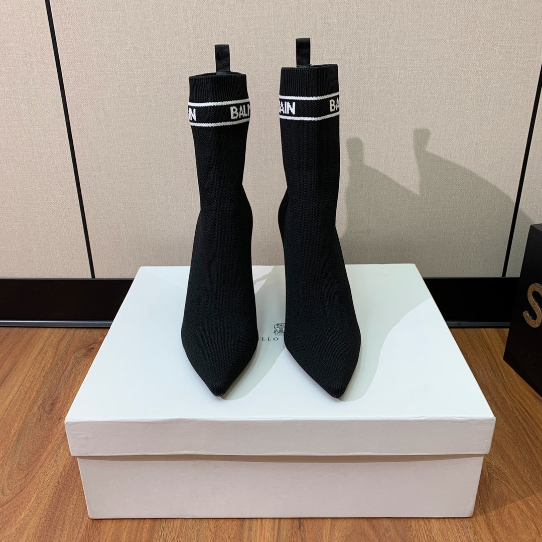 BALMAIN 26S BOOTS 95 MM IN BLACK FLYKNIT STYLE 5