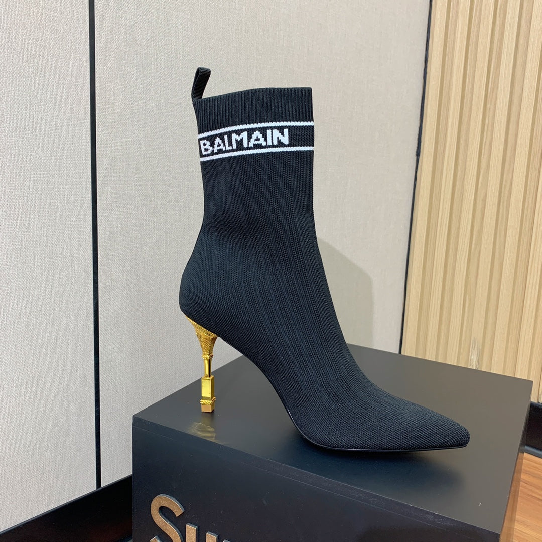 BALMAIN 26S BOOTS 95 MM IN BLACK FLYKNIT STYLE 5