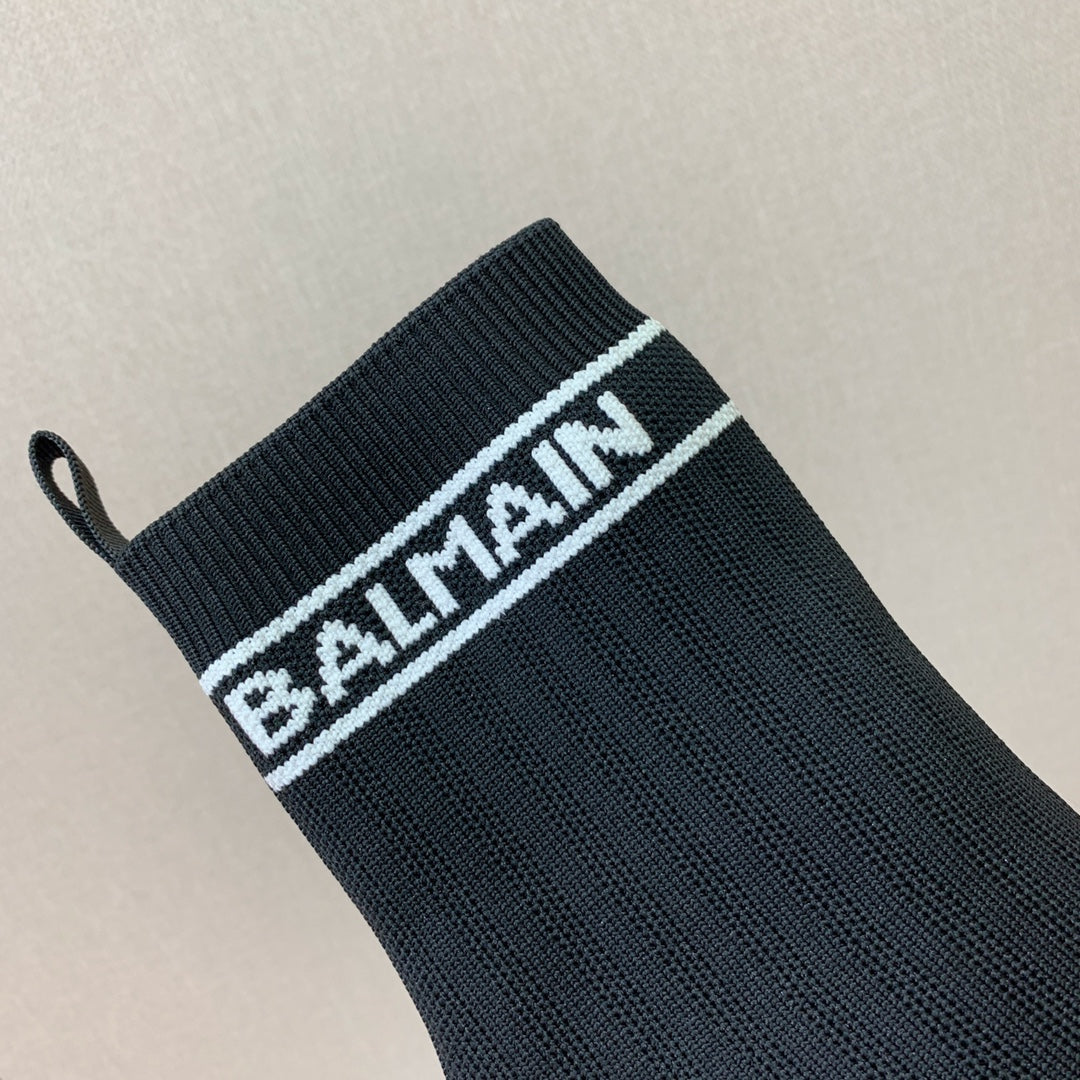 BALMAIN 26S BOOTS 95 MM IN BLACK FLYKNIT STYLE 5