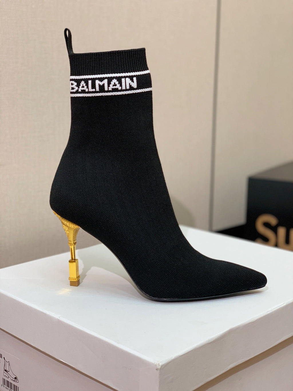 BALMAIN 26S BOOTS 95 MM IN BLACK FLYKNIT STYLE 5