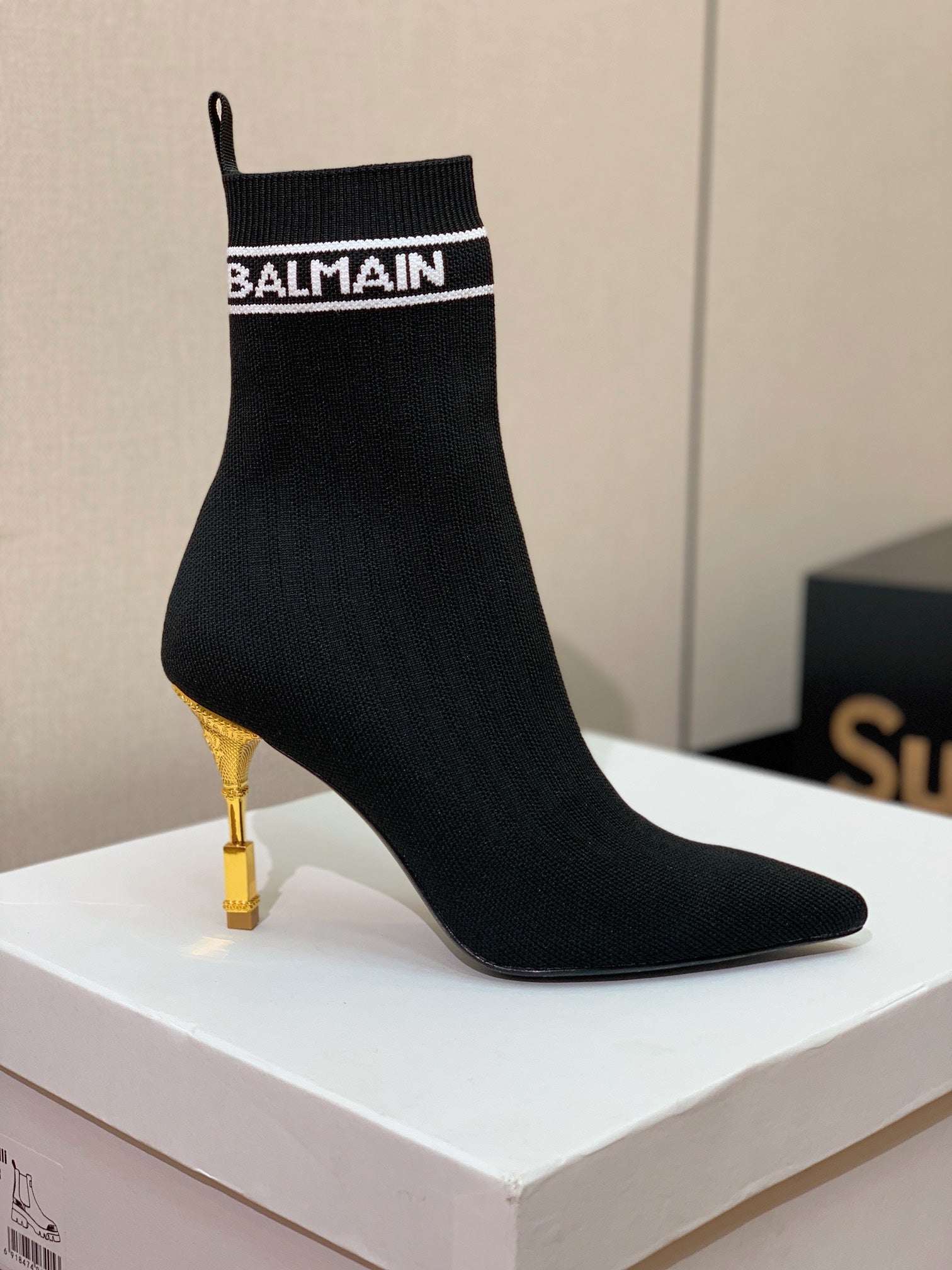 BALMAIN 26S BOOTS 95 MM IN BLACK FLYKNIT STYLE 5