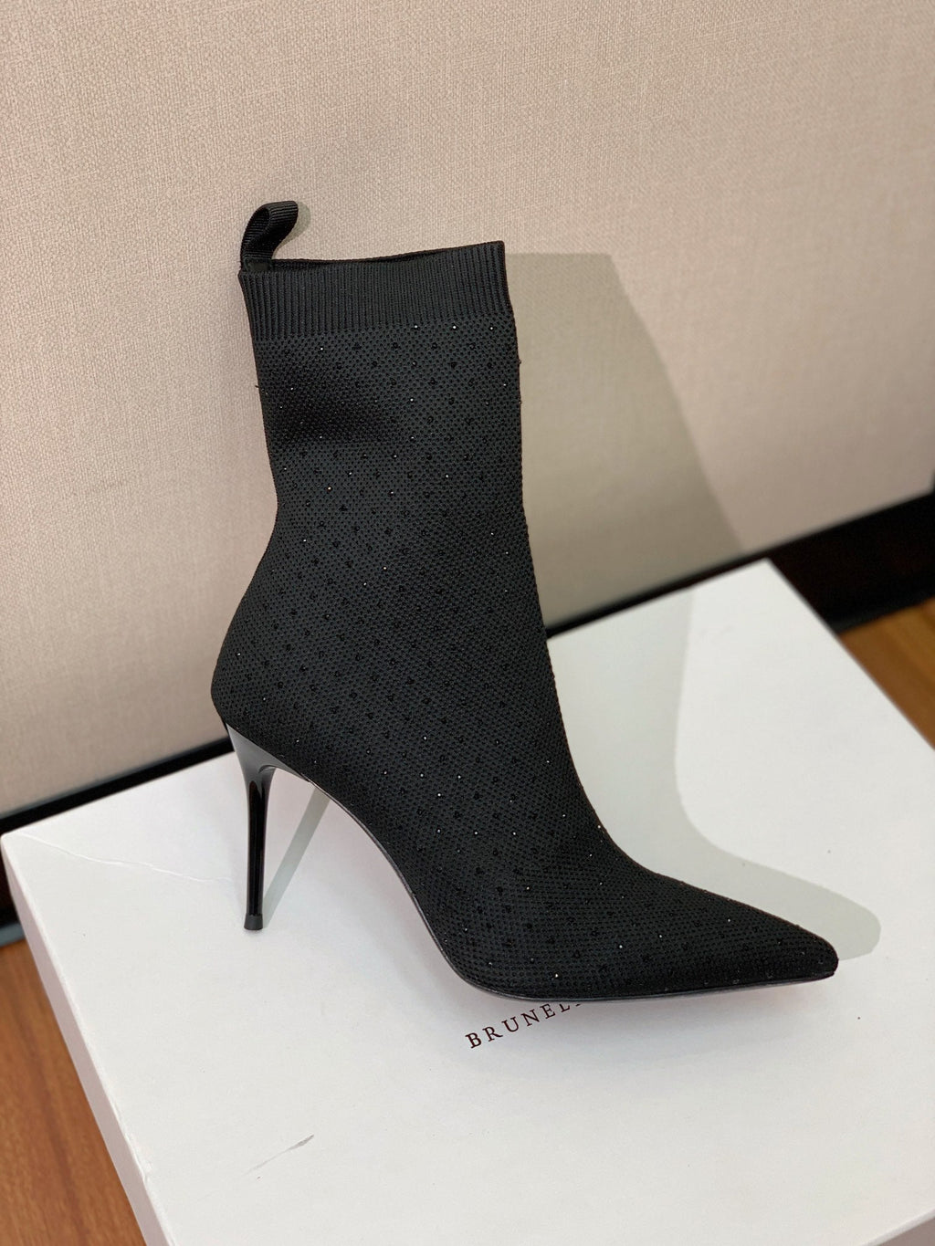 BALMAIN 26S BOOTS 105 MM IN BLACK FLYKNIT STONE EMBELLISHED STYLE 22