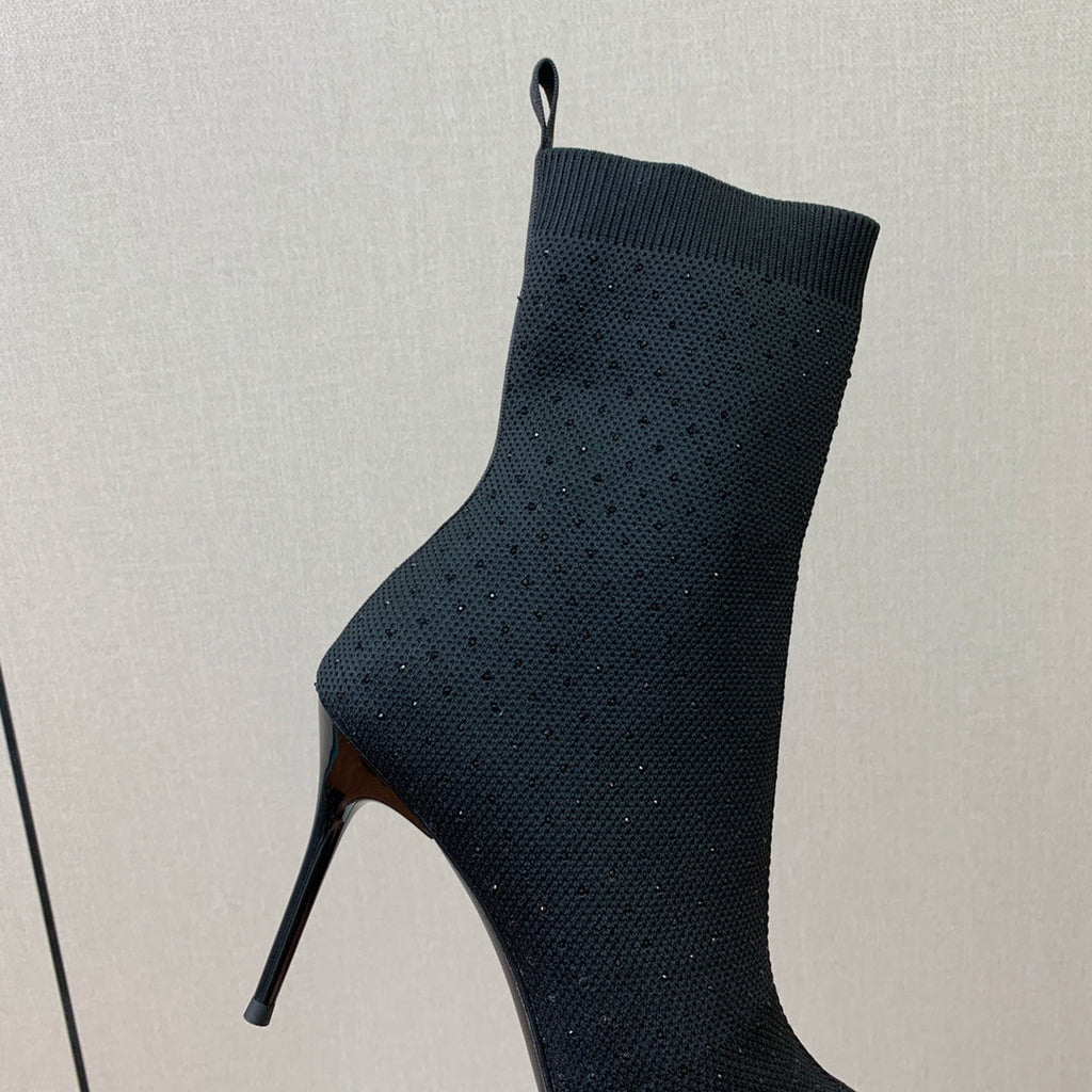 BALMAIN 26S BOOTS 105 MM IN BLACK FLYKNIT STONE EMBELLISHED STYLE 22