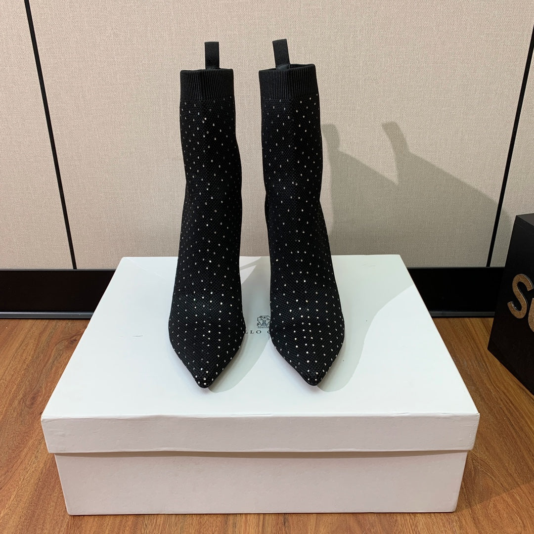 BALMAIN 26S BOOTS 105 MM IN BLACK FLYKNIT STONE EMBELLISHED STYLE 21