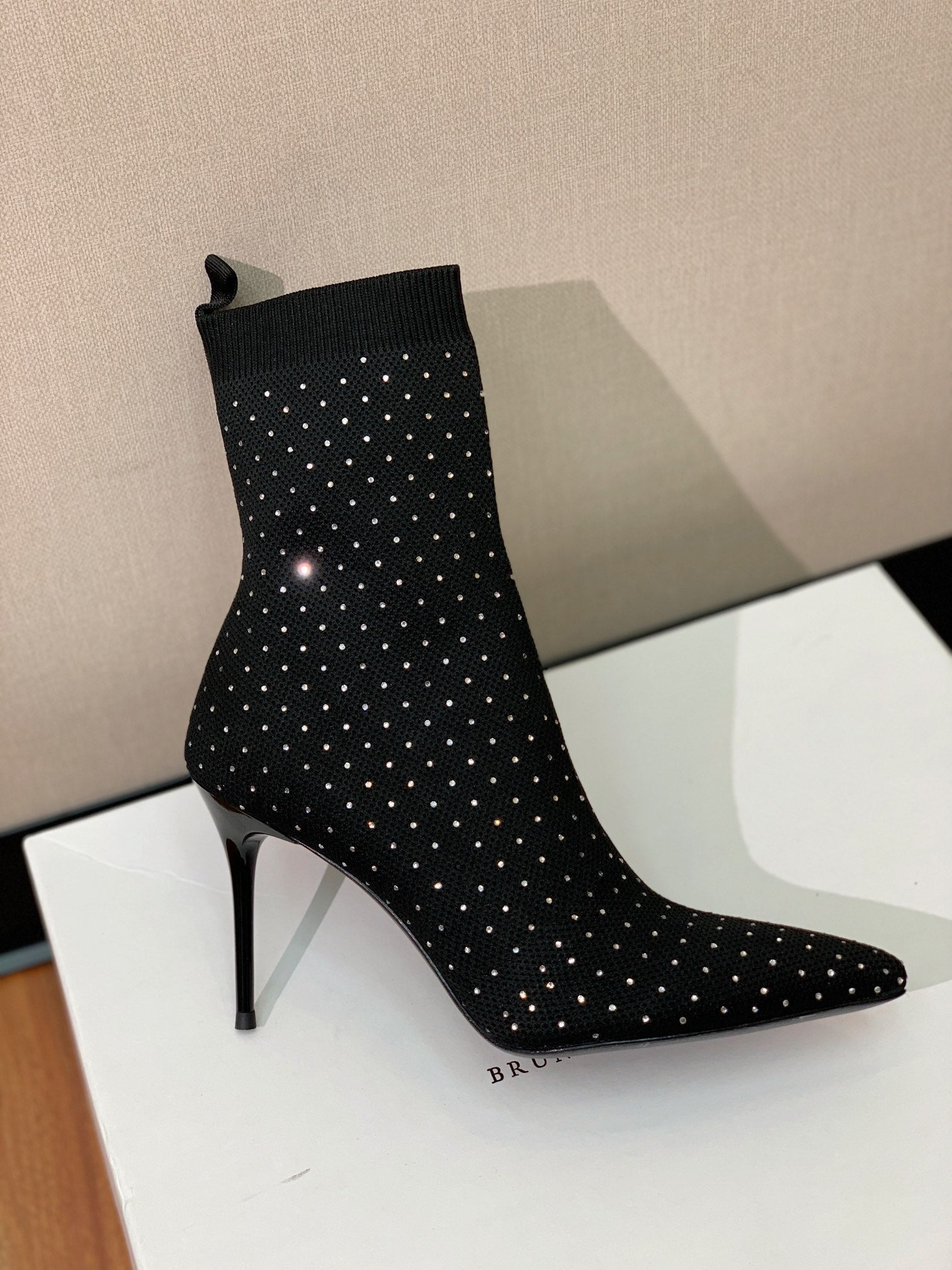 BALMAIN 26S BOOTS 105 MM IN BLACK FLYKNIT STONE EMBELLISHED STYLE 21