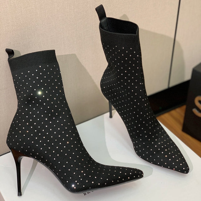 BALMAIN 26S BOOTS 105 MM IN BLACK FLYKNIT STONE EMBELLISHED STYLE 21