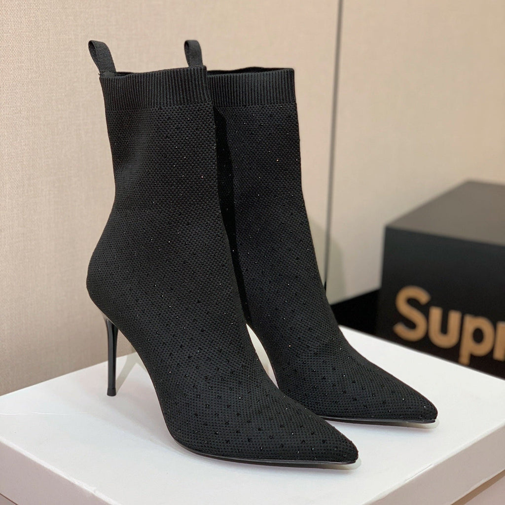 BALMAIN 26S BOOTS 105 MM IN BLACK FLYKNIT STONE EMBELLISHED STYLE 22