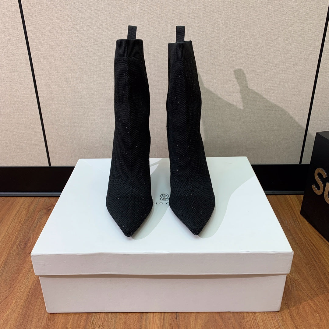 BALMAIN 26S BOOTS 105 MM IN BLACK FLYKNIT STONE EMBELLISHED STYLE 22
