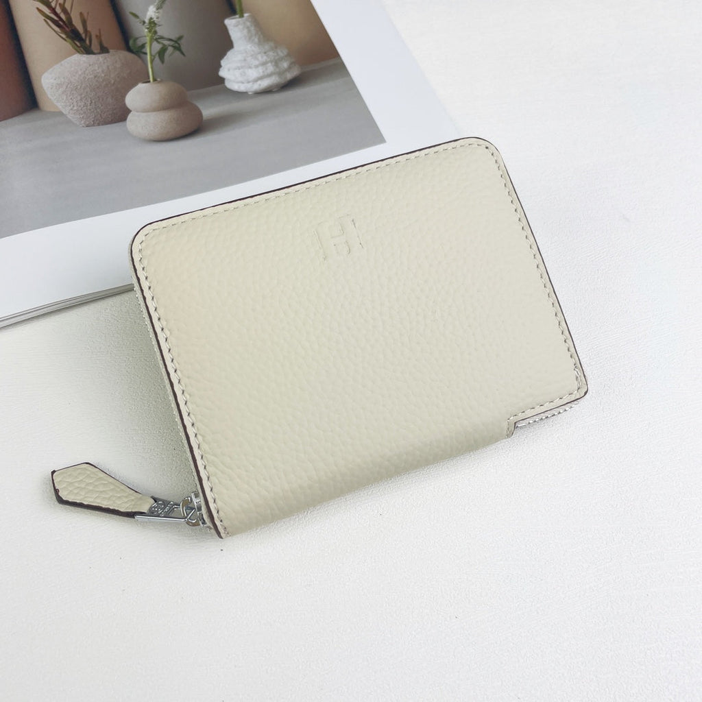HM SILK'IN SHORT WALLET 11.5 WHITE GRAINED CALFSKIN