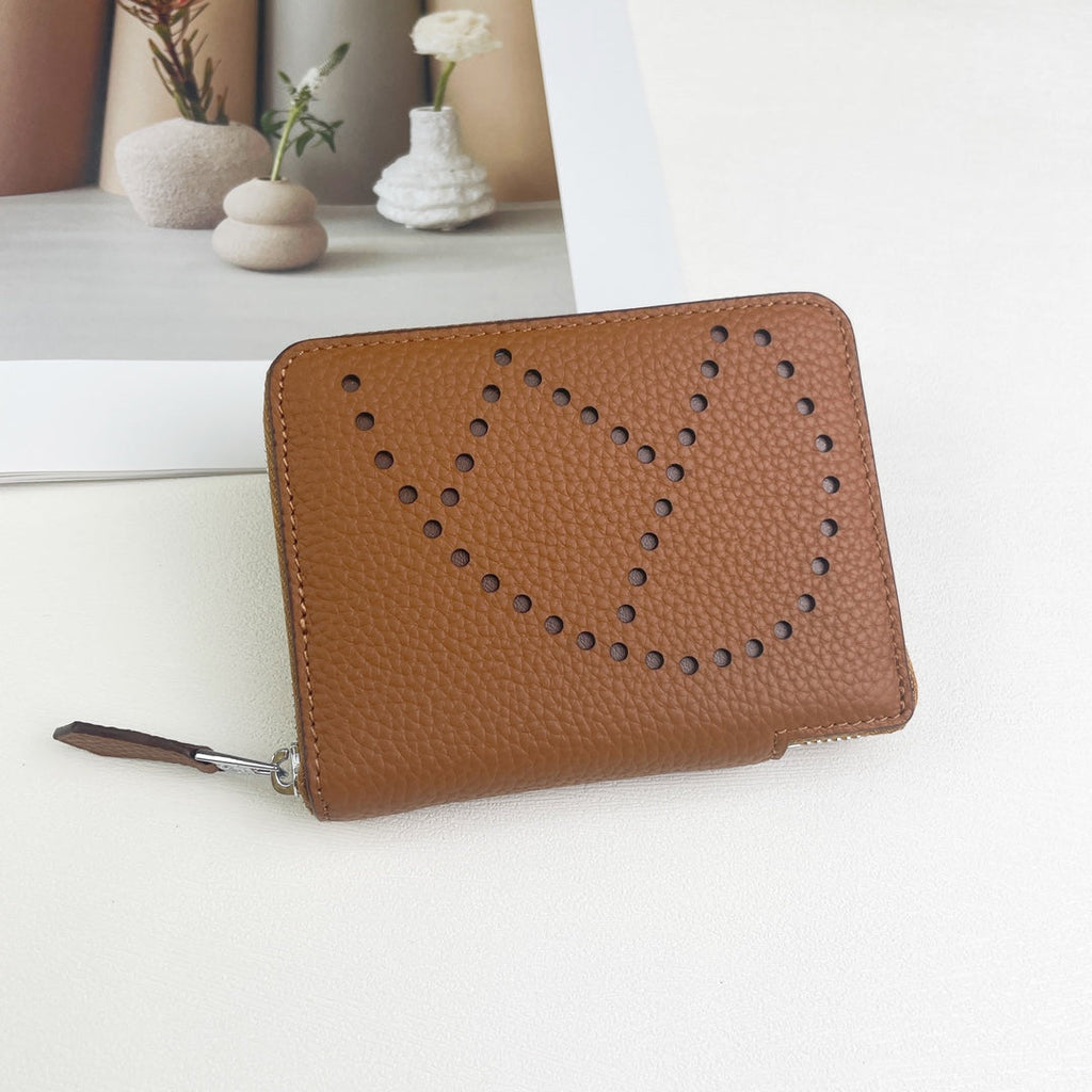 HM SILK'IN HOLED SHORT WALLET 11.5 BROWN GRAINED CALFSKIN