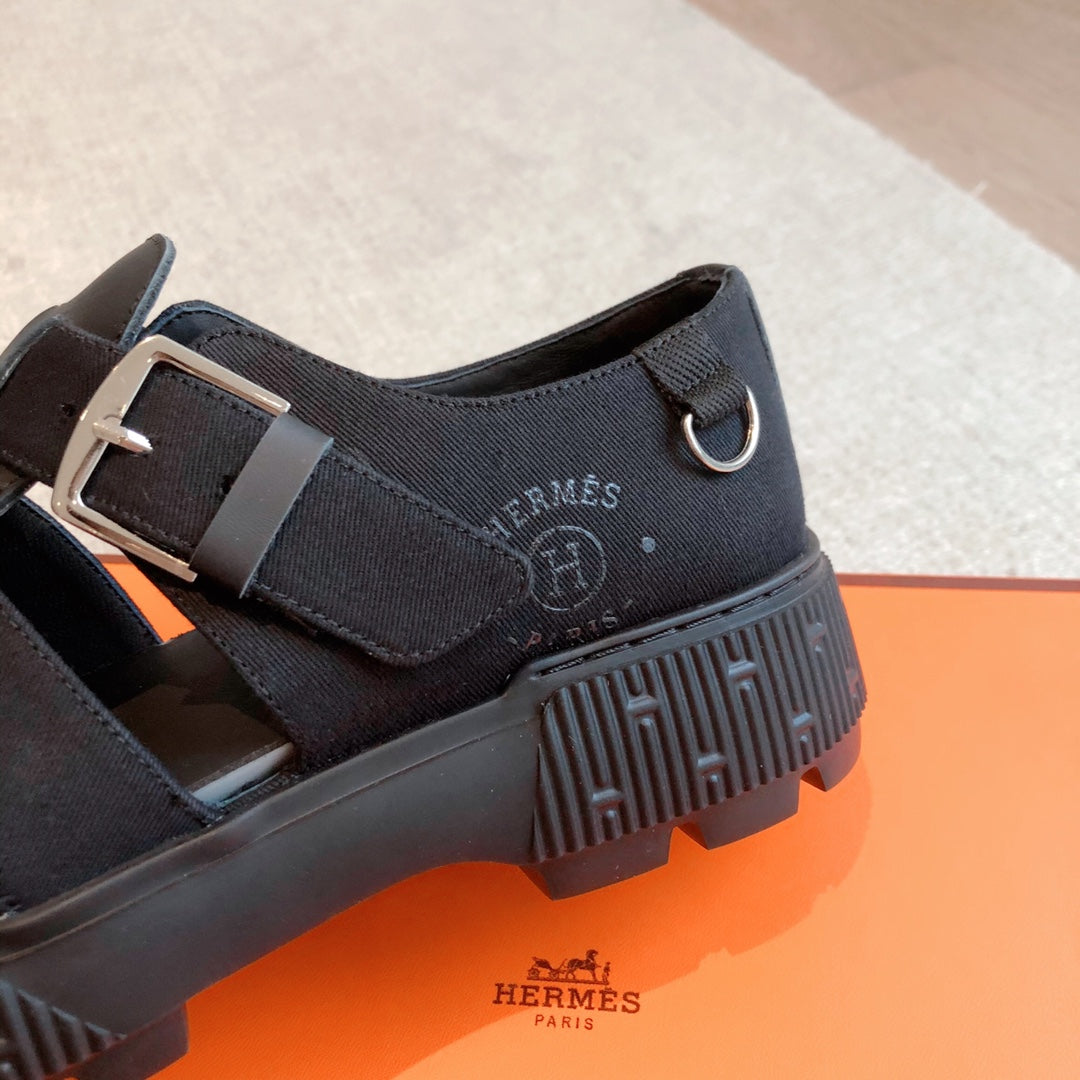HM ITEM SANDAL SPACE CALFSKIN AND DENIM