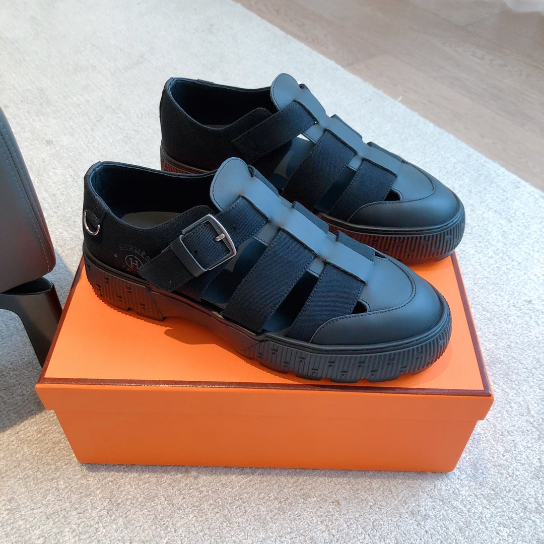 HM ITEM SANDAL SPACE CALFSKIN AND DENIM