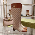 GG KNEE HIGH BOOTS IN BEIGE MIX BROWN CANVAS