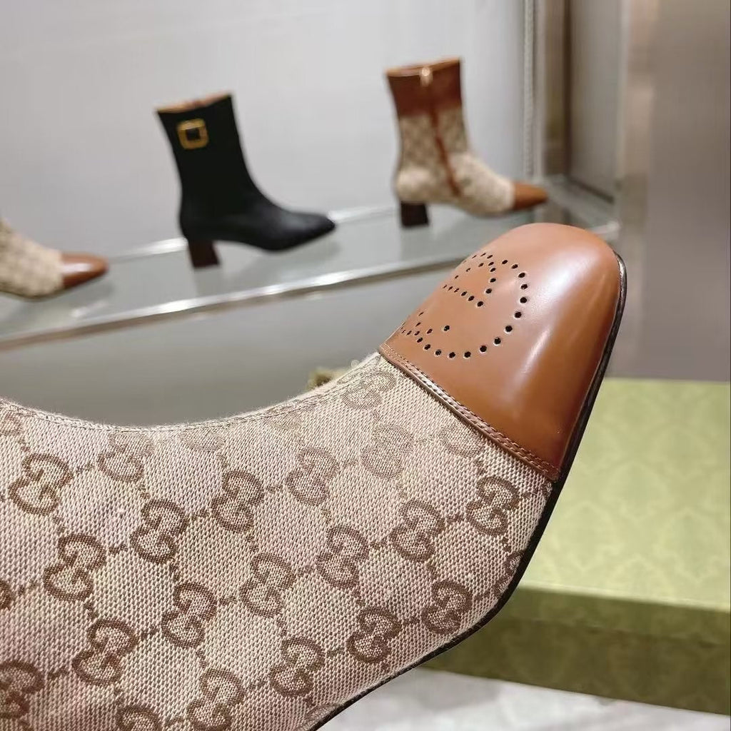 GG KNEE HIGH BOOTS IN BEIGE MIX BROWN CANVAS