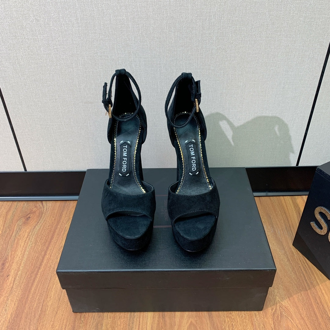HIGH HEEL 14.5 CM SANDALS IN BLACK SUEDE