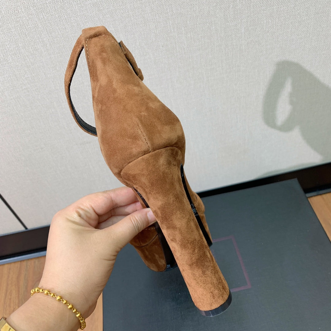 HIGH HEEL 14.5 CM SANDALS IN CIDER BROWN SUEDE