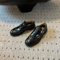 MIUMIU 26S CHURCH BROGUE MONK STRAP SHOES IN BLACK PATENT CALFSKIN