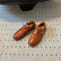 MIUMIU 26S LACE-UP BROGUE LOAFERS IN RUST ORANGE PATENT CALFSKIN