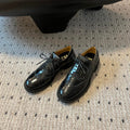 MIUMIU 26S LACE-UP BROGUE LOAFERS IN BLACK PATENT CALFSKIN
