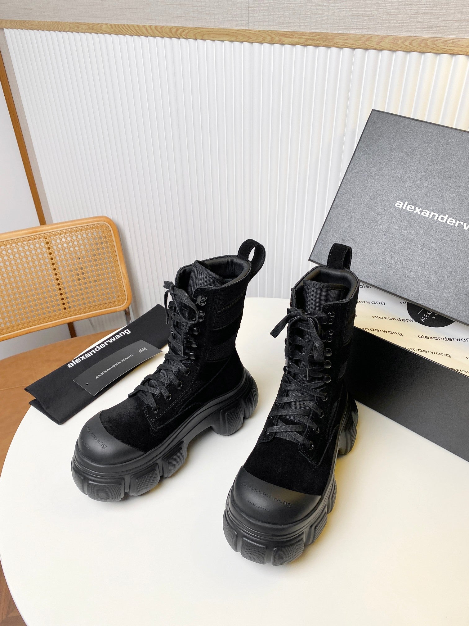 STORM COMBINATION 8 CM BOOTS IN BLACK SUEDE AND SHEEPSKIN