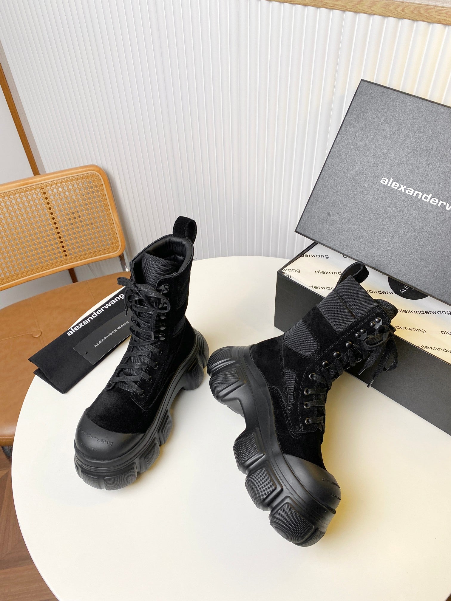 STORM COMBINATION 8 CM BOOTS IN BLACK SUEDE AND SHEEPSKIN