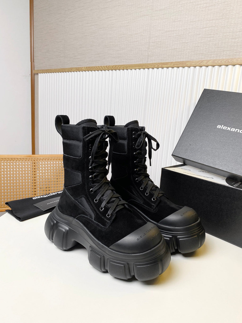 STORM COMBINATION 8 CM BOOTS IN BLACK SUEDE AND SHEEPSKIN