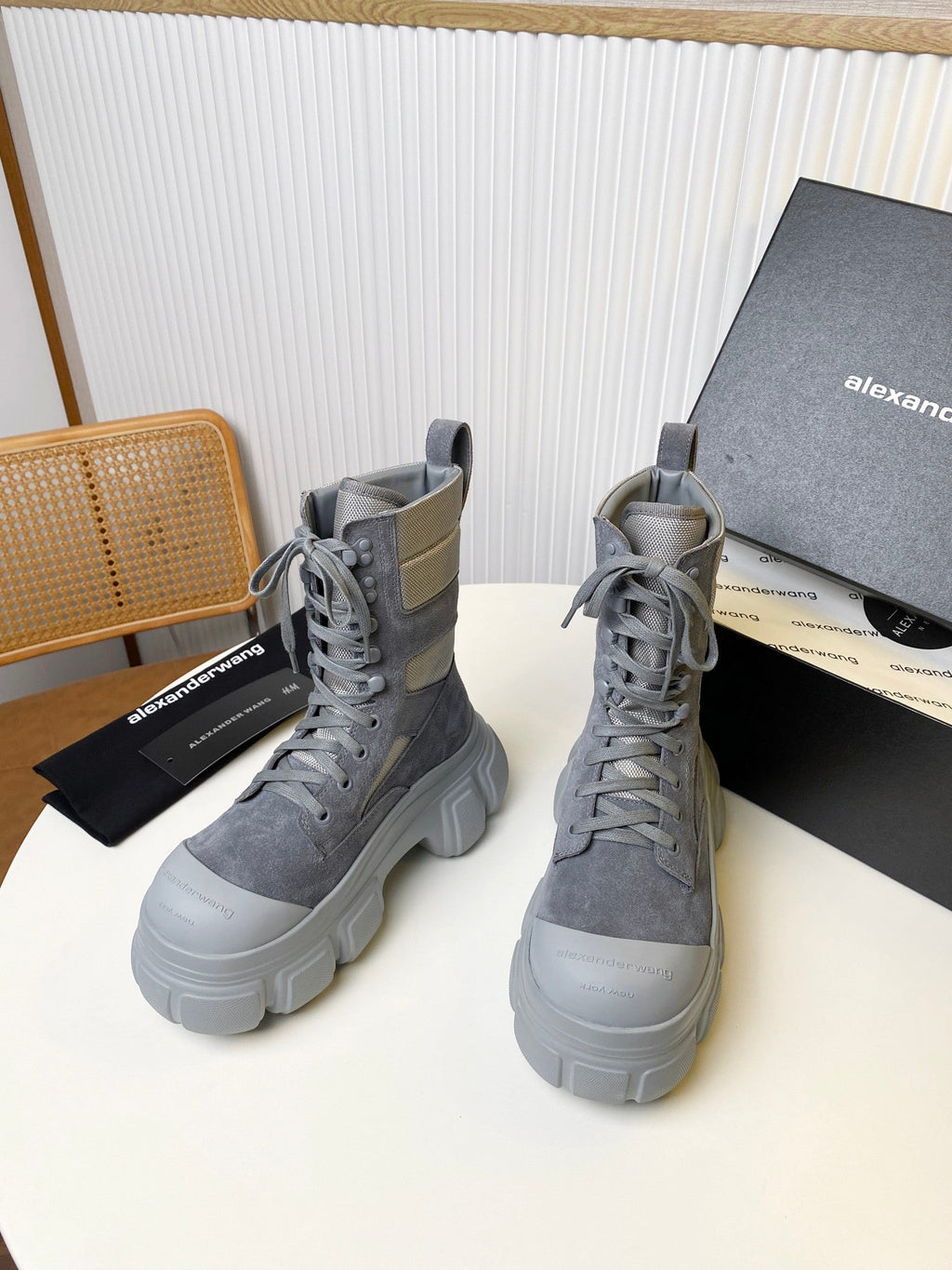 STORM COMBAT BOOTS 80MM IN GREY SUEDE AND RUBBER