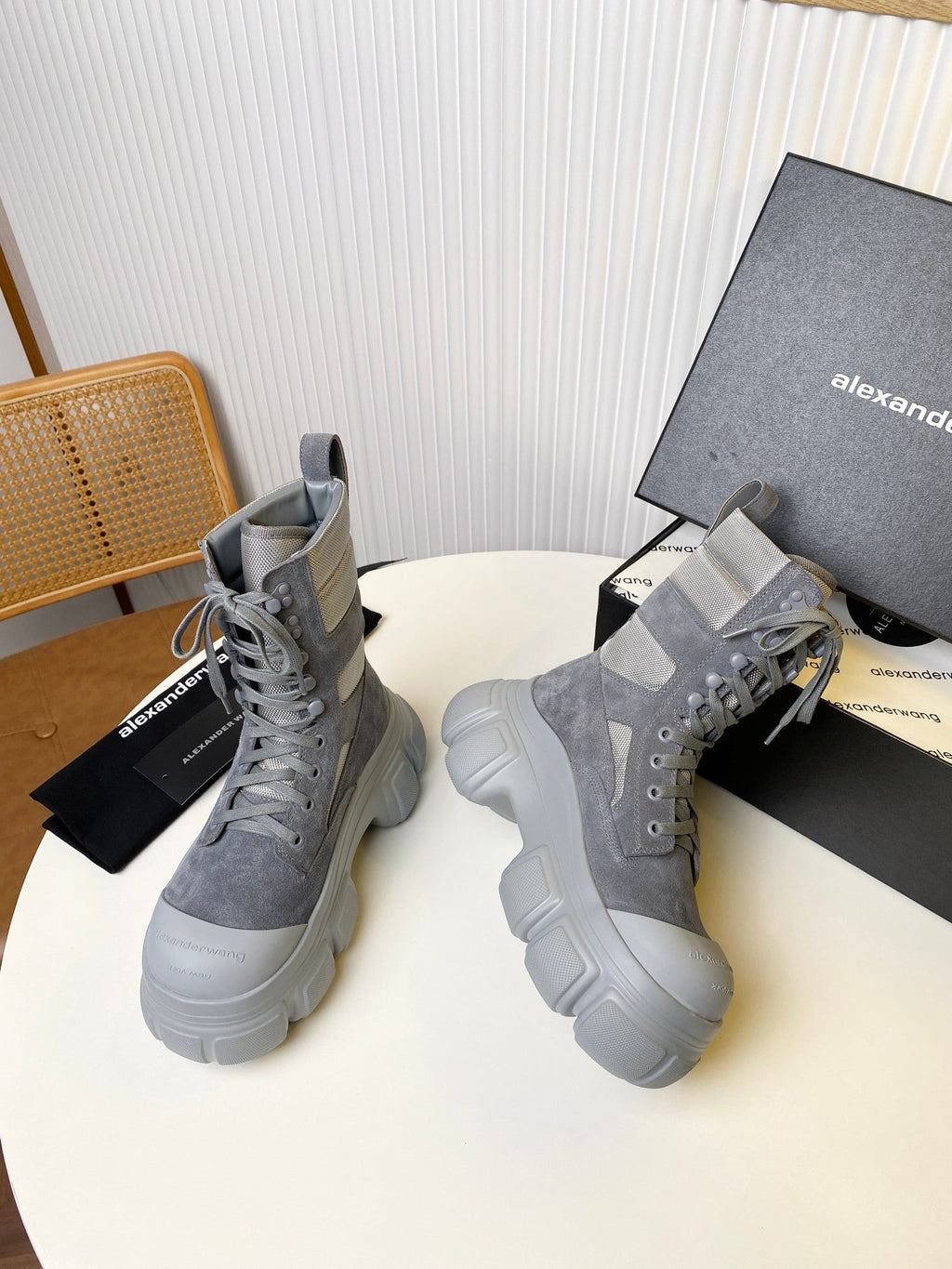 STORM COMBAT BOOTS 80MM IN GREY SUEDE AND RUBBER