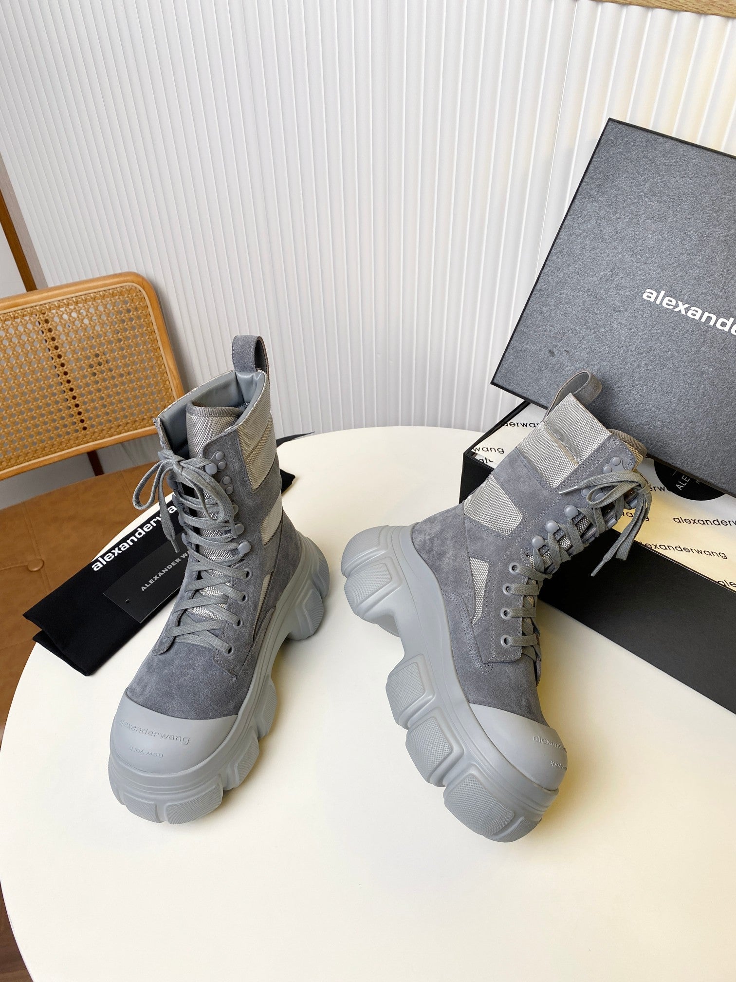 STORM COMBAT BOOTS 80MM IN GREY SUEDE AND RUBBER