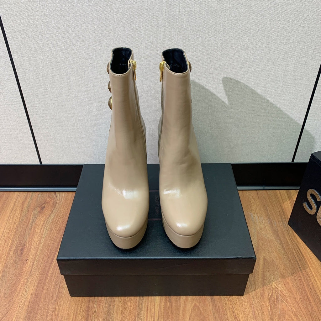 BALMAIN 26S ANKLE BOOTS 100 MM IN WARM GREY CALFSKIN