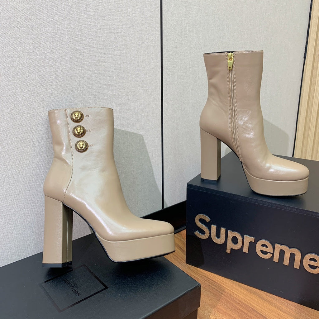 BALMAIN 26S ANKLE BOOTS 100 MM IN WARM GREY CALFSKIN