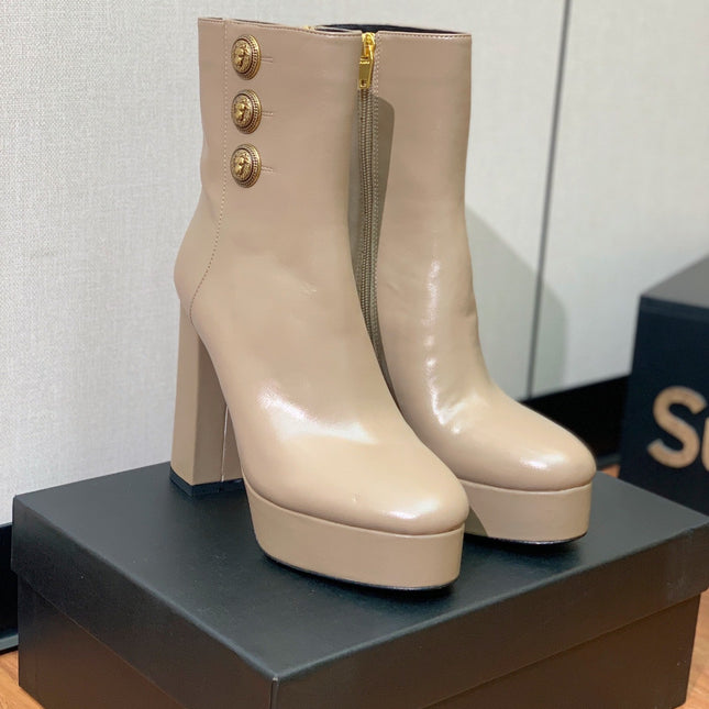BALMAIN 26S ANKLE BOOTS 100 MM IN WARM GREY CALFSKIN