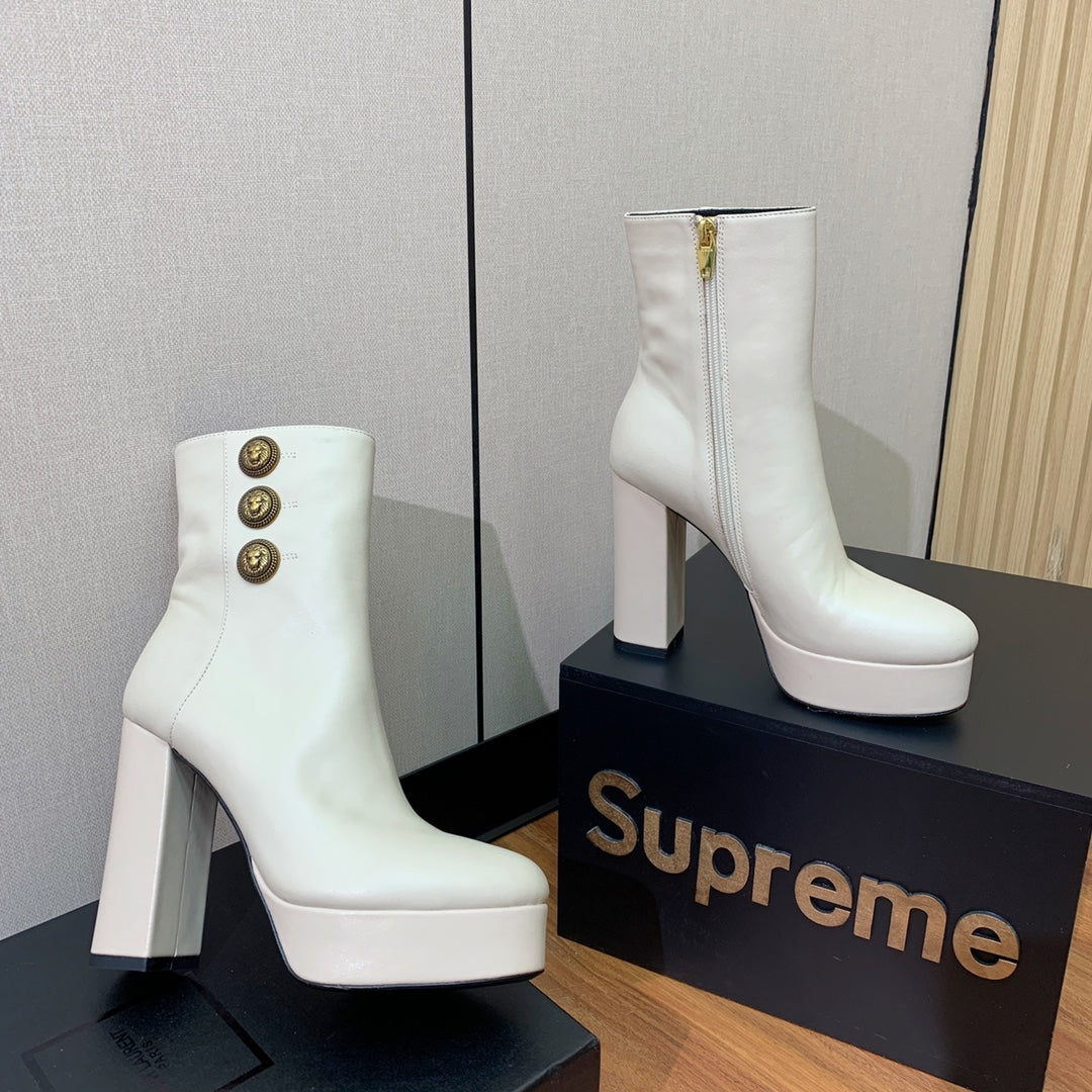 BALMAIN 26S ANKLE BOOTS 100 MM IN WHITE CALFSKIN