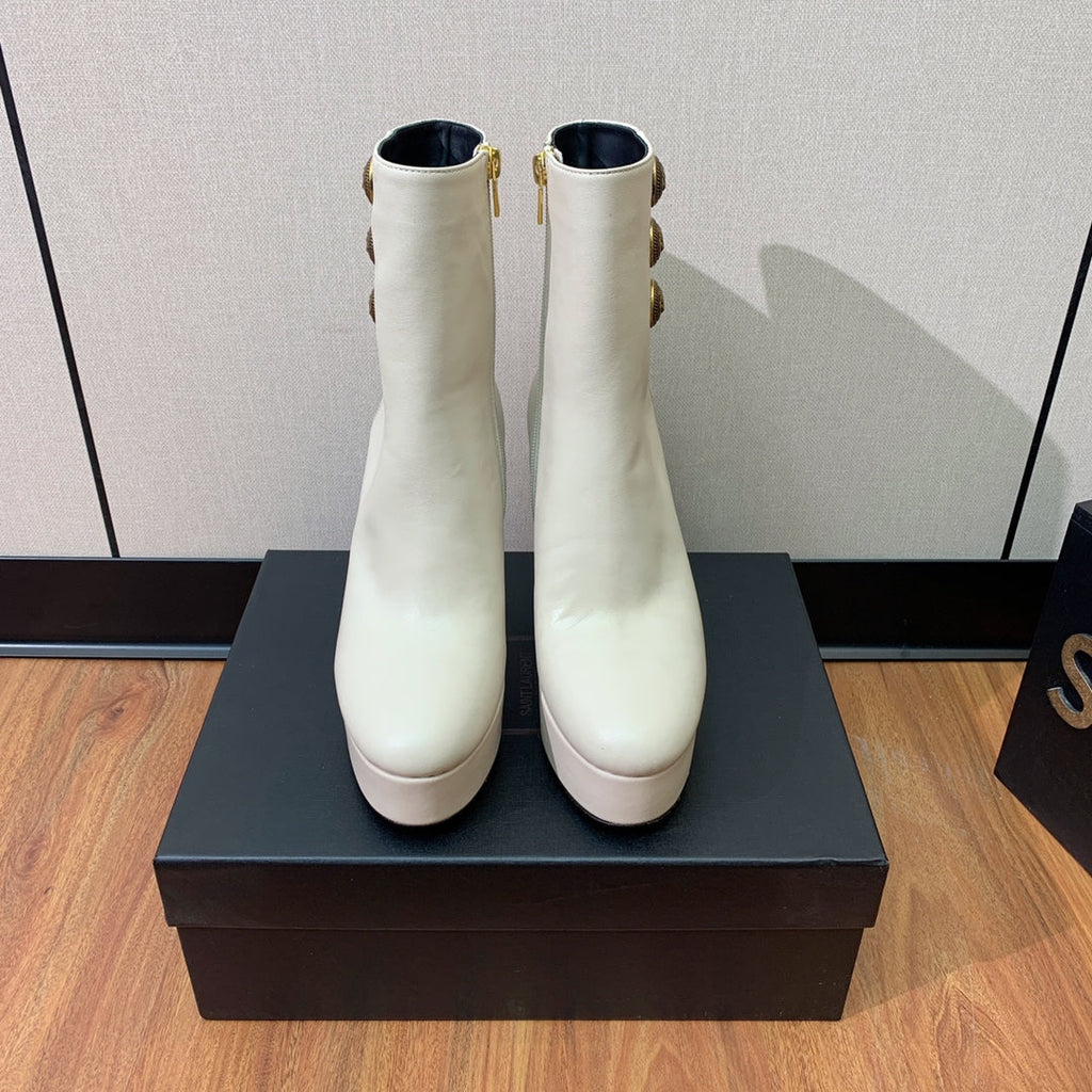 BALMAIN 26S ANKLE BOOTS 100 MM IN WHITE CALFSKIN