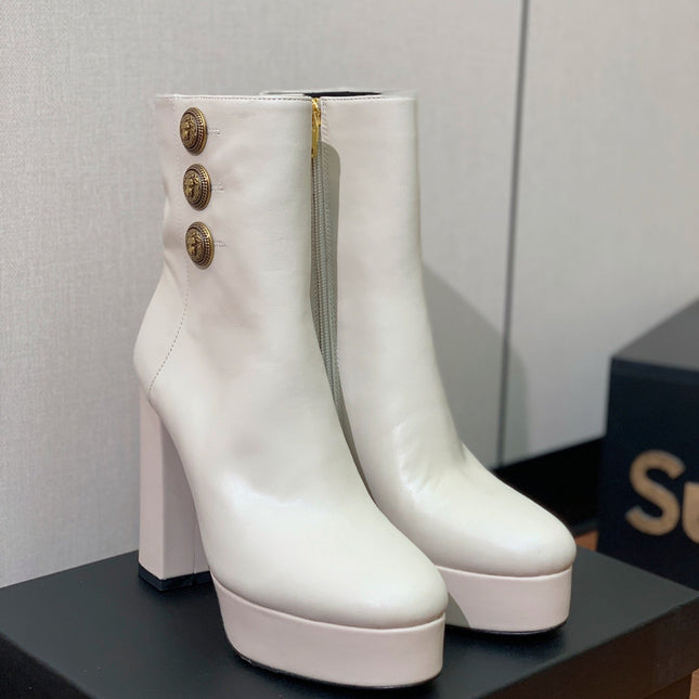 BALMAIN 26S ANKLE BOOTS 100 MM IN WHITE CALFSKIN