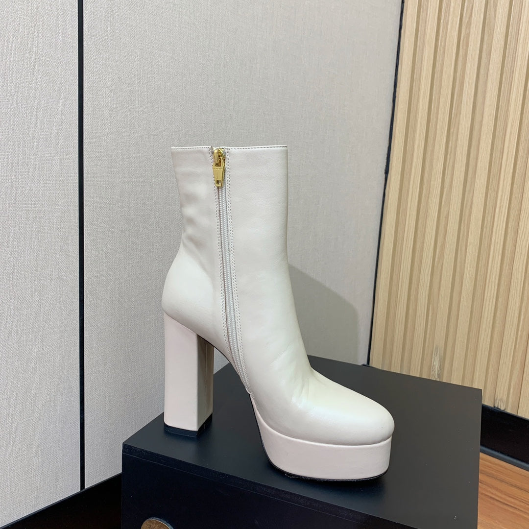 BALMAIN 26S ANKLE BOOTS 100 MM IN WHITE CALFSKIN