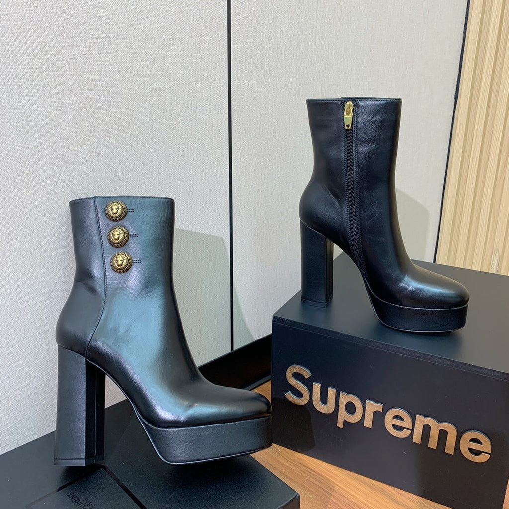 BALMAIN 26S ANKLE BOOTS 100 MM IN BLACK CALFSKIN