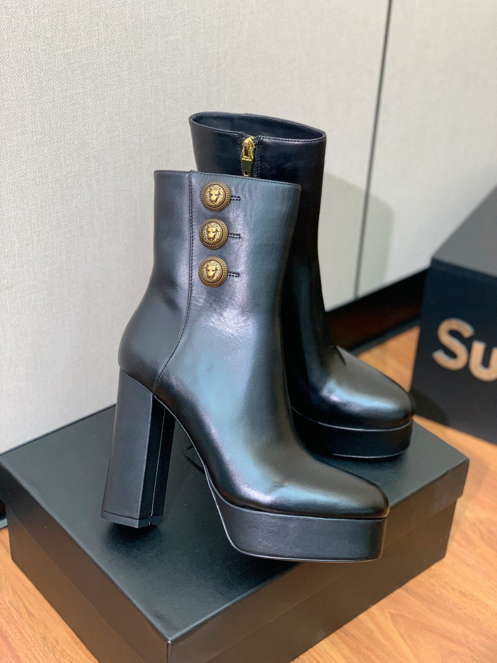 BALMAIN 26S ANKLE BOOTS 100 MM IN BLACK CALFSKIN