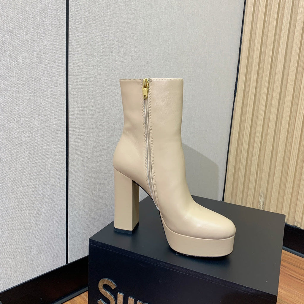 BALMAIN 26S ANKLE BOOTS 100 MM IN BEIGE CALFSKIN